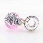 Sterling Silver Morning Butterfly Pink CZ Dangle Charm - fit European Beads Bracelets