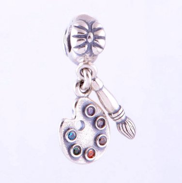 Sterling Artist's Palette Multi-colored CZ Pendant - fit European Beads Bracelets