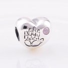 925 Sterling Silver Baby Girl Pink CZ Heart Charm - fits European Beads Bracelets