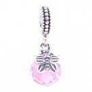 Sterling Silver Morning Butterfly Pink CZ Dangle Charm - fit European Beads Bracelets