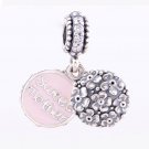 Sterling Silver Sweet Mother CZ / Pink Enamel Pendant - fits European Beads Bracelets