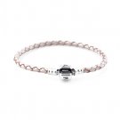 Sterling Silver Single Pearl Woven Leather Bracelet - fits European Charms