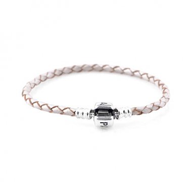 Sterling Silver Single Pearl Woven Leather Bracelet - fits European Charms