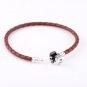 Sterling Silver Single Brown Woven Leather Beads Bracelet - fits European Beads Charms