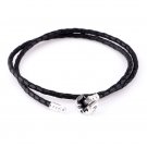 Double Black Woven Leather Bracelet w/ Sterling Silver Clasp fits European Beads Charms