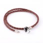 Double Brown Woven Leather Bracelet w/ Sterling Silver Clasp fits European Beads Charms