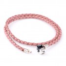 Double Pink Woven Leather Bracelet w/ Sterling Silver Clasp fits European Beads Charms