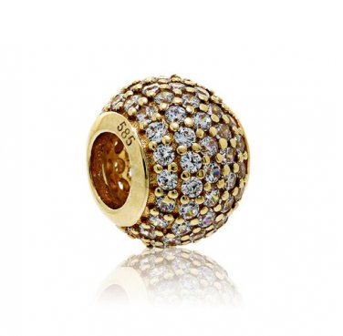 100% 14ct Gold Pave Ball Charm - fits European Beads Bracelets