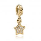 100% 14ct Gold Pave Brilliant Star Pendant Charm - fits European Beads Bracelets