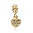 100% 14ct Gold Pave Brilliant Heart Love Pendant Charm - fits European Beads Bracelets