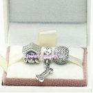 925 Sterling Silver LOVE MY DOG Charms Gift Set - fits European Beads Bracelets