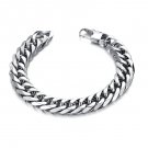 8.6" Men's Titanium Stainless Steel HEAVY WIDE Silver Cabon Curb Chain Bracelet