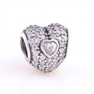 925 Sterling Silver In My Heart Pave w/ Clear CZ Love Charm - fits European Beads Bracelets