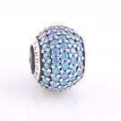 925 Sterling Silver Teal Pave Ball Charm - fits European Beads Bracelets