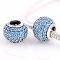 925 Sterling Silver Teal Pave Ball Charm - fits European Beads Bracelets