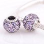 925 Sterling Silver Multi-Colored Sparkles Pave Ball Charm - fits European Beads Bracelets