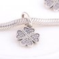 925 Sterling Silver Sparkling Lucky Clover Necklace Pendant Charm - European Beads