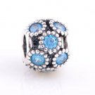 925 Sterling Silver Openwork Teal Sparkling Circles Charm - fits European Beads Bracelets