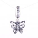 925 Sterling Silver Vintage Butterfly Clear CZ Pendant fits European Beads Bracelets