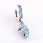 Sterling Silver Tropical Seahorse Teal CZ Turquoise/White Enamel Pendant fits European Bracelets
