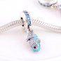 Sterling Silver Tropical Seahorse Teal CZ Turquoise/White Enamel Pendant fits European Bracelets