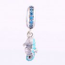 Sterling Silver Tropical Seahorse Teal CZ Turquoise/White Enamel Pendant fits European Bracelets