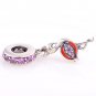 925 Sterling Silver Flamingo Pink CZ & Orange Enamel Pendant fits European Beads Bracelets