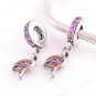 925 Sterling Silver Flamingo Pink CZ & Orange Enamel Pendant fits European Beads Bracelets