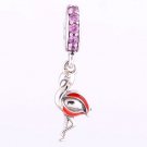 925 Sterling Silver Flamingo Pink CZ & Orange Enamel Pendant fits European Beads Bracelets