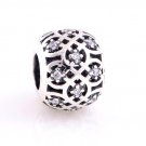 925 Sterling Silver Openwork Intricate Lattice w/ CZ Charm fits European Beads Bracelets