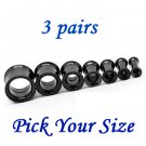 3 Pairs Black Surgical Steel Ear Tunnels Double Flare Screw Gauge Plugs