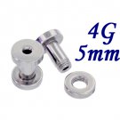 Pair 4G 5mm 316L Surgical Steel Flesh Tunnels Screw Ear Gauges Plug Stretcher Expander