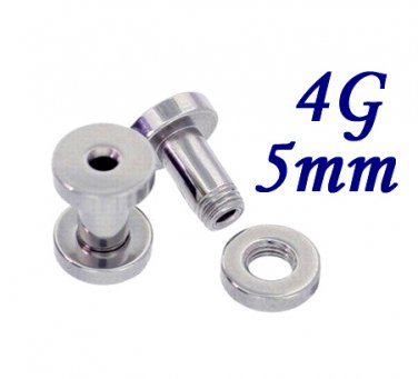 Pair 4G 5mm 316L Surgical Steel Flesh Tunnels Screw Ear Gauges Plug Stretcher Expander