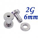 Pair 2G 6mm 316L Surgical Steel Flesh Tunnels Screw Ear Gauges Plug Stretcher Expander