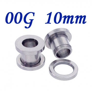 Pair 00G 10mm 316L Surgical Steel Flesh Tunnels Screw Ear Gauges Plug Stretcher Expander