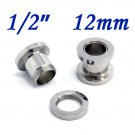 Pair 1/2" 12mm 316L Surgical Steel Flesh Tunnels Screw Ear Gauges Plug Stretcher Expander