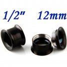Pair 1/2" 12mm Black 316L Surgical Steel Double Flare Threaded Tunnel Ear Plugs Expander Stretcher