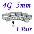 Pair 4G 5mm 316L Surgical Steel Double Flare Threaded Tunnels Ear Plugs Expanders Stretchers