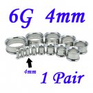 Pair 6G 4mm 316L Surgical Steel Double Flare Threaded Tunnels Ear Plugs Expanders Stretchers