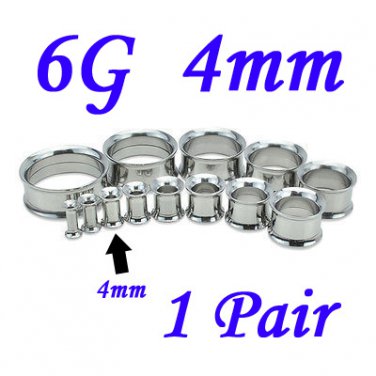 Pair 6G 4mm 316L Surgical Steel Double Flare Threaded Tunnels Ear Plugs Expanders Stretchers