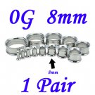 Pair 0G 8mm 316L Surgical Steel Double Flare Threaded Tunnels Ear Plugs Expanders Stretchers