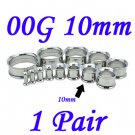 Pair 00G 10mm 316L Surgical Steel Double Flare Threaded Tunnels Ear Plugs Expanders Stretchers