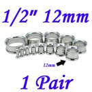 Pair 1/2" 12mm 316L Surgical Steel Double Flare Threaded Tunnels Ear Plugs Expanders Stretchers