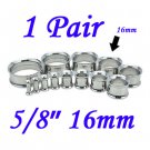 Pair 5/8" 16mm 316L Surgical Steel Double Flare Threaded Tunnels Ear Plugs Expanders Stretchers