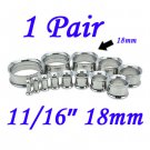 Pair 11/16" 18mm 316L Surgical Steel Double Flare Threaded Tunnels Ear Plugs Expanders Stretchers