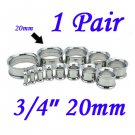 Pair 3/4" 20mm 316L Surgical Steel Double Flare Threaded Tunnels Ear Plugs Expanders Stretchers