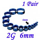 Pair 2G 6mm Blue 316L Surgical Steel Double Flare Threaded Tunnels Ear Plugs Expanders Stretchers