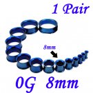 Pair 0G 8mm Blue 316L Surgical Steel Double Flare Threaded Tunnels Ear Plugs Expanders Stretchers