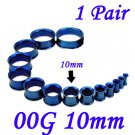 Pair 00G 10mm Blue 316L Surgical Steel Double Flare Threaded Tunnels Ear Plugs Expanders Stretchers