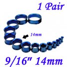 Pair 9/16" 14mm Blue 316L Surgical Steel Double Flare Threaded Tunnels Ear Plug Expander Stretcher